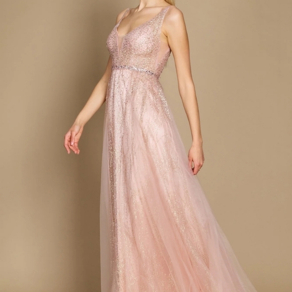Dylan & Davids Long Formal Prom Rose Gold Dress size 16 - Picture 4 of 8